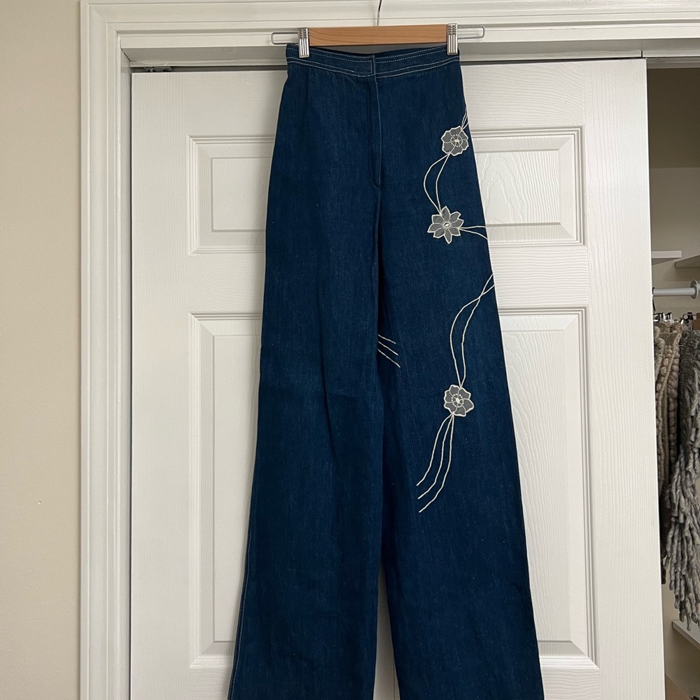 Vintage 70s SUPER high waisted wide leg embroidered jeans